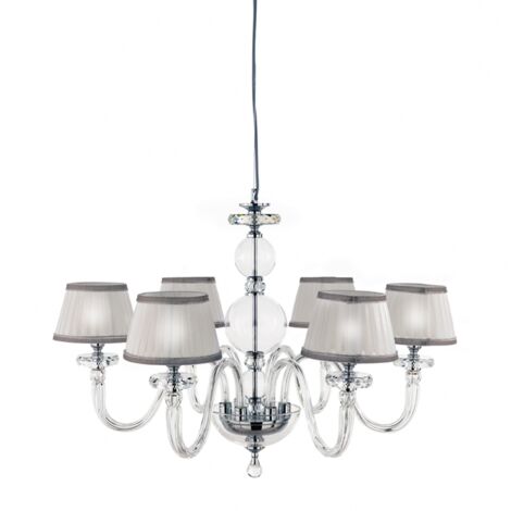 Lampada a sospensione D85 cm BACH con paralume in vetro trasparente 12 LUCI CROMO