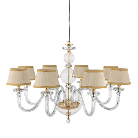 Lampada a sospensione D85 cm BACH con paralume in vetro trasparente 12 LUCI ORO
