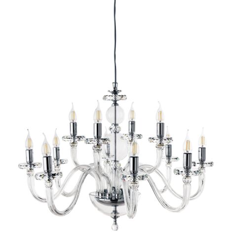 Lampada a sospensione D85 cm BACH senza paralume in vetro trasparente 12 LUCI CROMO