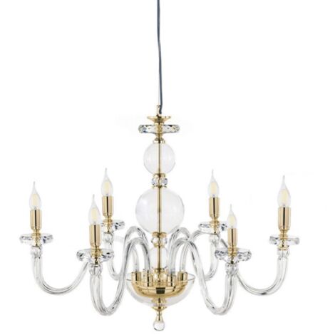 Lampada a sospensione D85 cm BACH senza paralume in vetro trasparente 12 LUCI ORO