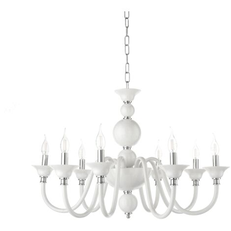 Lampada a sospensione D87 cm TEBE a 8 luci in vetro lavorato a mano BIANCO