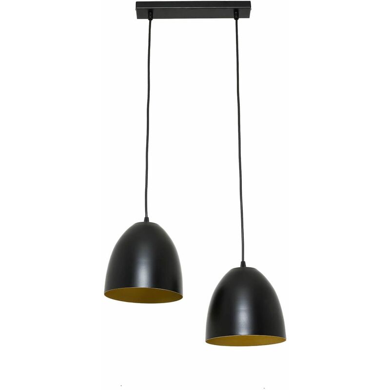 Image of Lampada a sospensione dal design retrò color nero oro a 2 luci in metallo per tavolo da pranzo cucina - Nero, oro