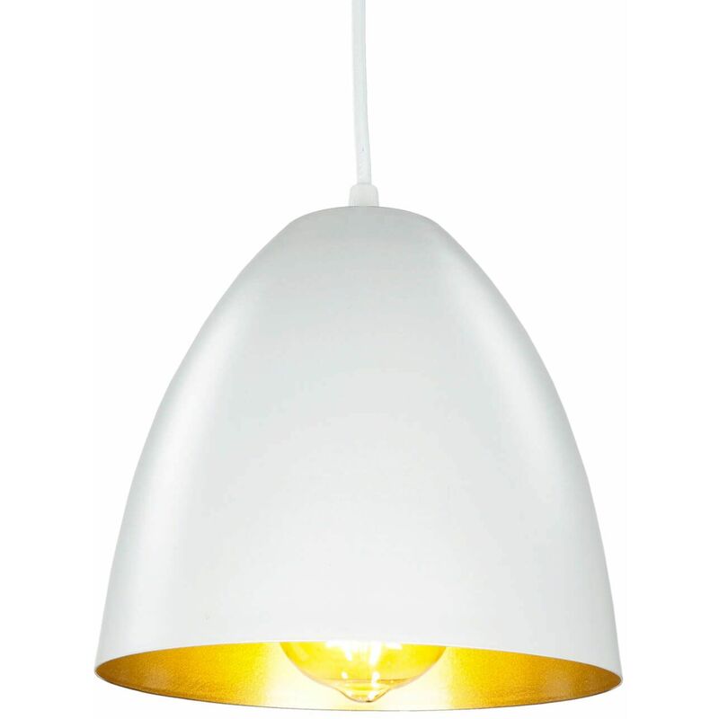Image of Lampada a sospensione dal design retrò color oro bianco Lampadario cucina E27 Ø20cm - Bianco, oro