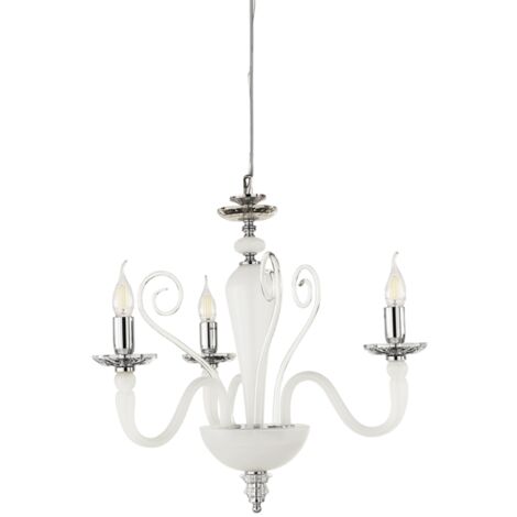 Lampada a sospensione DEBUSSY in vetro lavorato a mano 50 cm Bianco Satinato 3 LUCI