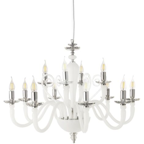 Lampada a sospensione DEBUSSY in vetro lavorato a mano D84 cm Bianco Satinato 12 LUCI