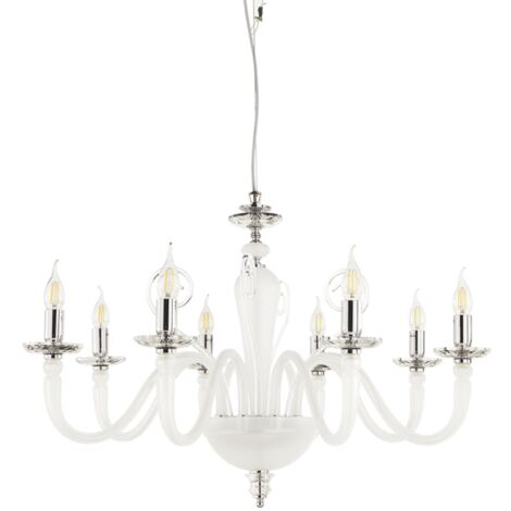 Lampada a sospensione DEBUSSY in vetro lavorato a mano D84 cm Bianco Satinato 8 LUCI