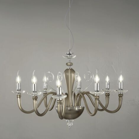 Lampada a sospensione DEBUSSY in vetro lavorato a mano D84 cm Fume' 8 LUCI