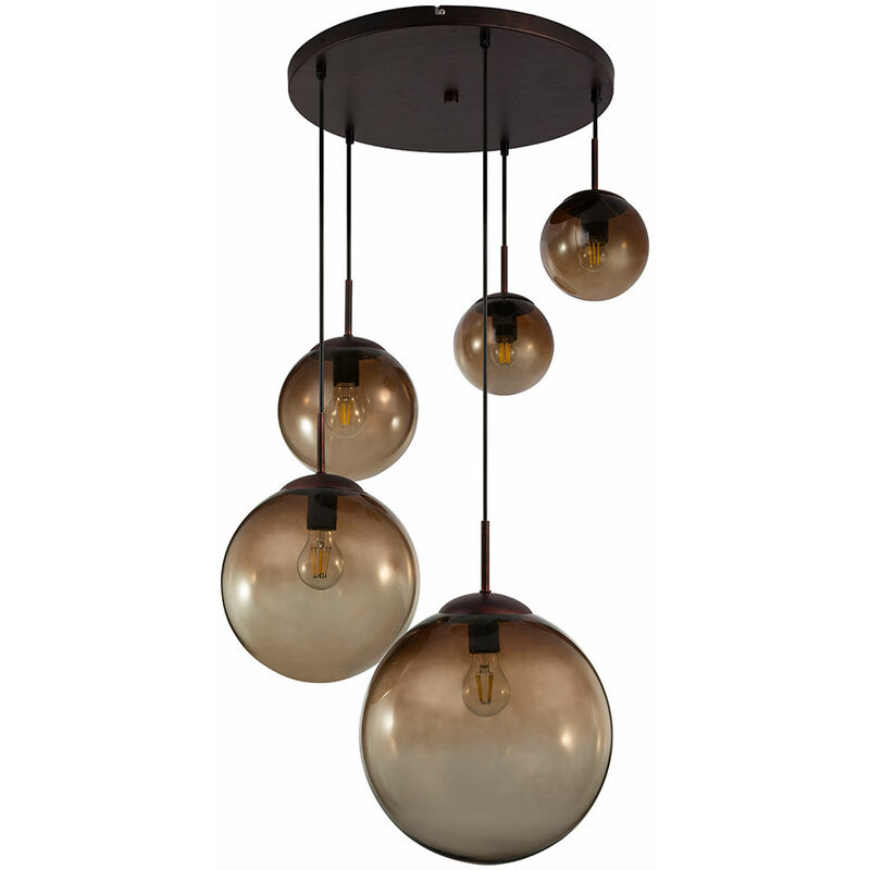 Image of Lampada a sospensione a soffitto design sfere di vetro ambra soggiorno lampada a sospensione marrone Globo 15865-5