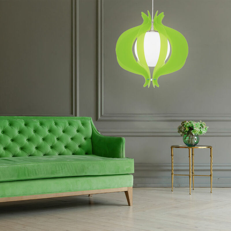 Image of Lampada a sospensione di design, sala da pranzo, cucina, lampada a sospensione, sfera di vetro verde in un set che include lampadine a LED