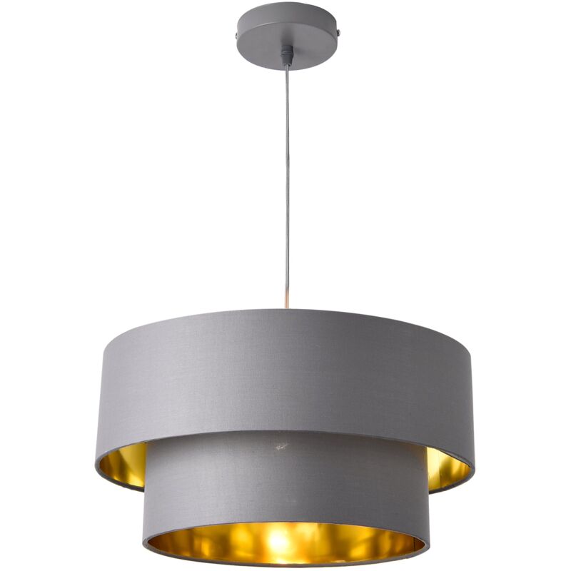 Image of Helloshop26 - Lampada a sospensione di design 60 watt in metallo e tessuto diametro 40 cm grigio dorato