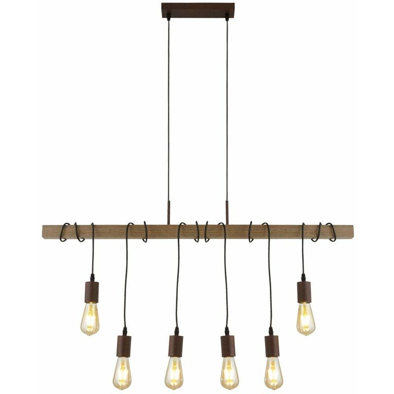 Image of Lampada a sospensione di design con trave di legno a soffitto lampada a sospensione a filamento in un set che include lampadine a led