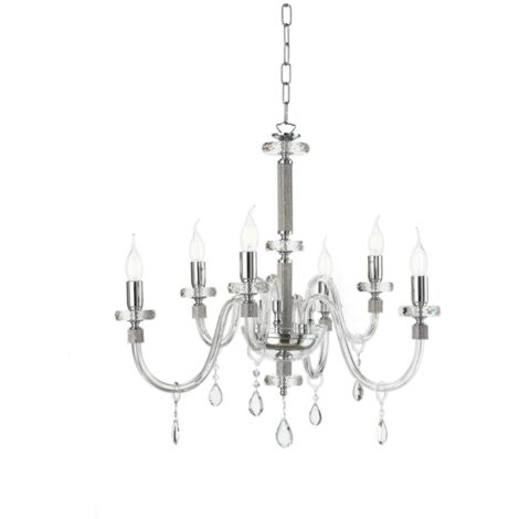 Lampada a sospensione DIDO D65 cm in vetro trasparente lavorato a mano 6 LUCI CROMO