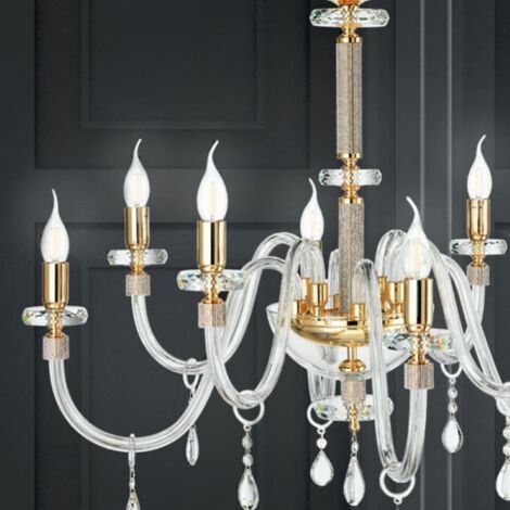 Lampada a sospensione DIDO D65 cm in vetro trasparente lavorato a mano 6 LUCI ORO