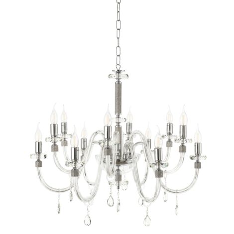 Lampada a sospensione DIDO D83 cm in vetro trasparente lavorato a mano 12 LUCI CROMO