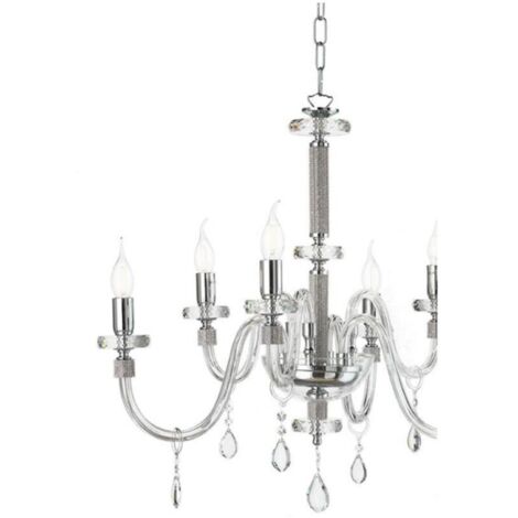 Lampada a sospensione DIDO D83 cm in vetro trasparente lavorato a mano 8 LUCI CROMO