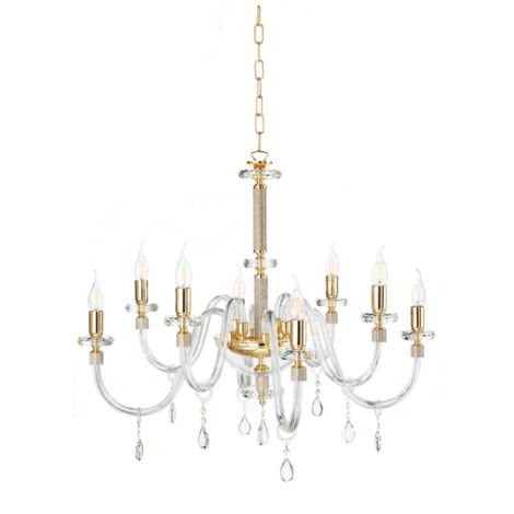 Lampada a sospensione DIDO D83 cm in vetro trasparente lavorato a mano 8 LUCI ORO