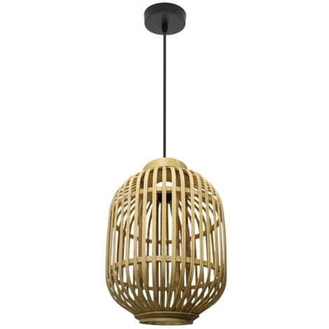 Lampada a sospensione "Diezma" ad altezza regolabile E27 (220/240 V) IP20 38130 x Ø28 x 28 cm di metallo nero e bambù