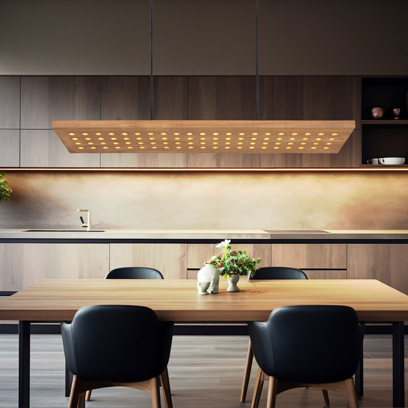 Image of Lampada a sospensione dimmerabile in legno lampada a sospensione in legno per sala da pranzo cucina, metallo, marrone, led 40W 2000Lm bianco caldo, h