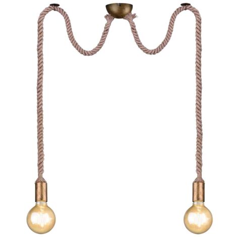 Lampada a sospensione doppia corda, metallo, ottone anticato, L 12 cm, Rope