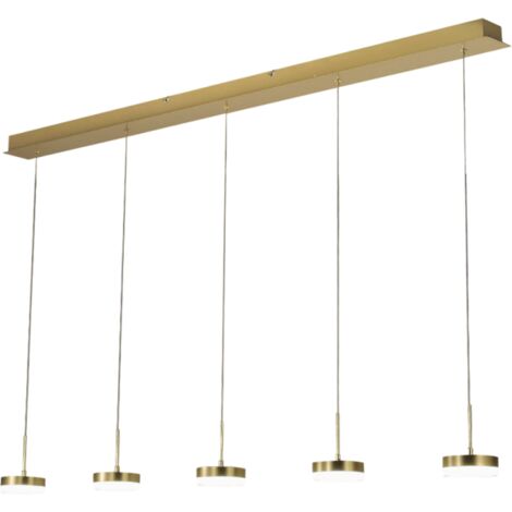 Lampada a sospensione Dunk 5 luci Fabas Luce - LED 40W dimmerabile - Ottone satinato Design lineare