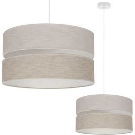LAMPADA A SOSPENSIONE DUO IN LINO BIANCO 1 LUCE PIATTA BEIGE L06 40CM