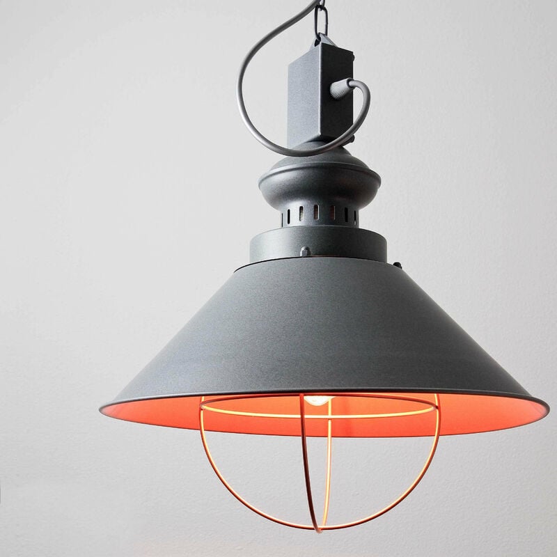 Image of Licht-erlebnisse - Lampada a sospensione E27 in metallo lampada a sospensione di design industriale - Aspetto grigio/rame