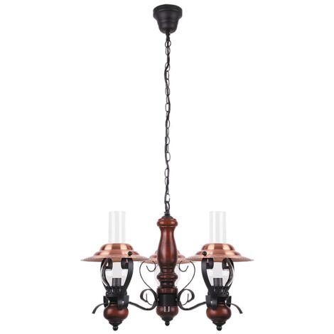Lampada a sospensione Enna metallo / legno nero vetro / bronzo / noce Ø60cm H: 40cm