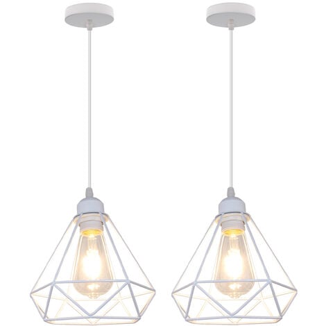 Lampada a Sospensione Ferro Battuto Interni Illuminazione Industriale E27 Lampada a Sospensione Camera da Letto Soggiorno Bianco - 2Pcs