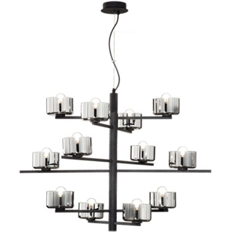 Lampada a sospensione FIGARO 94 cm a 12 luci in metallo con diffusori in vetro NERO