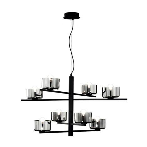 Lampada a sospensione FIGARO 94 cm a 8 luci in metallo con diffusori in vetro NERO