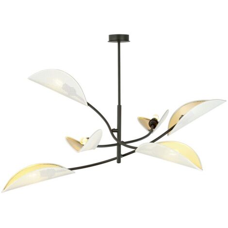 Lampada a Sospensione Fiore di Loto, Acciaio verniciato a polvere, Tessuto, Nero, Bianco, Oro, 102x51x102 cm