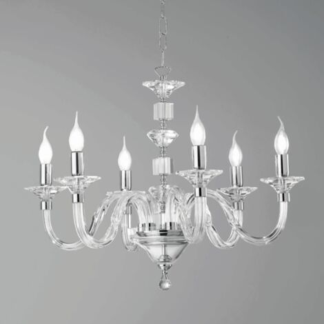 Lampada a sospensione GALA D72 cm in vetro lavorato a mano con dettagli in metallo 6 LUCI CROMO