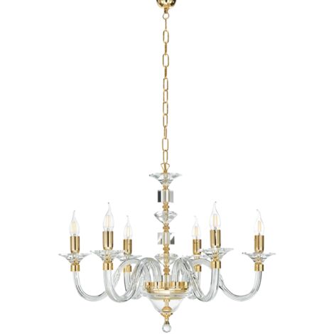 Lampada a sospensione GALA D72 cm in vetro lavorato a mano con dettagli in metallo 6 LUCI ORO