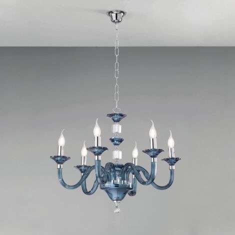 Lampada a sospensione GALA D72 cm in vetro lavorato a mano con dettagli in metallo 6 LUCI OTTANIO