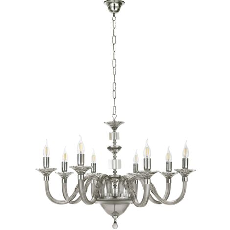 Lampada a sospensione GALA D82 cm in vetro lavorato a mano con dettagli in metallo 8 LUCI FUME'