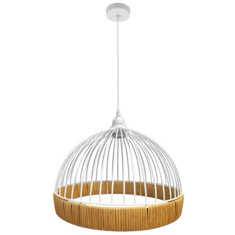 FABRILAMP Lampada a sospensione Gastón Bianco/Metallo naturale e rattan 1xE27 (33xØ36x36cm)