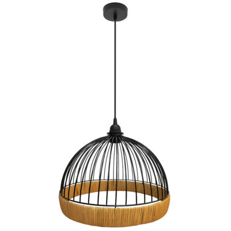 Lampada a sospensione Gastón Nero/Metallo naturale e rattan 1xE27 (3575xØ30x30cm)