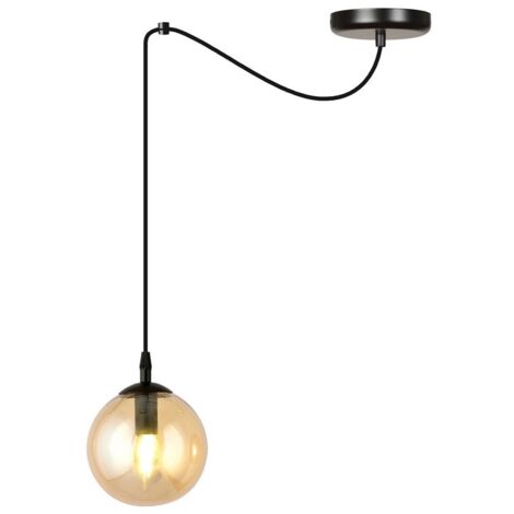 Lampada a Sospensione Gigi, Acciaio verniciato a polvere, Vetro, Nero, Ambra, 200x200x14 cm