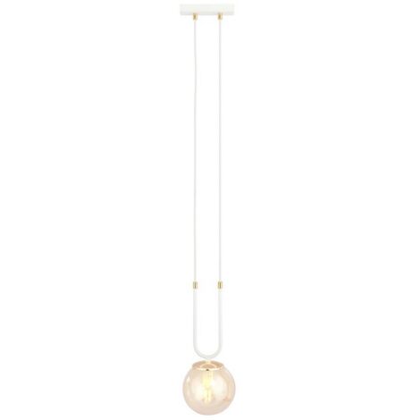 Lampada a Sospensione Glam, Acciaio verniciato a polvere, Vetro, Bianco, Ambra, 15x115x15 cm