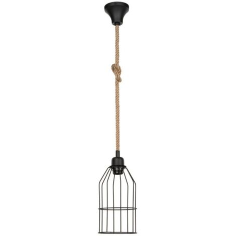 Lampada a sospensione Halat  in metallo nero e corda