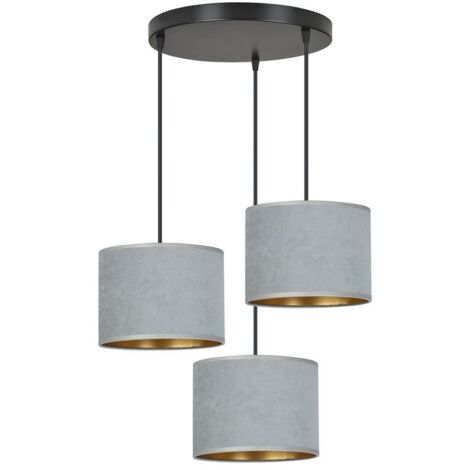 Lampada a Sospensione Hilde, Acciaio verniciato a polvere, Tessuto, Nero, Grigio, 42x100x50 cm