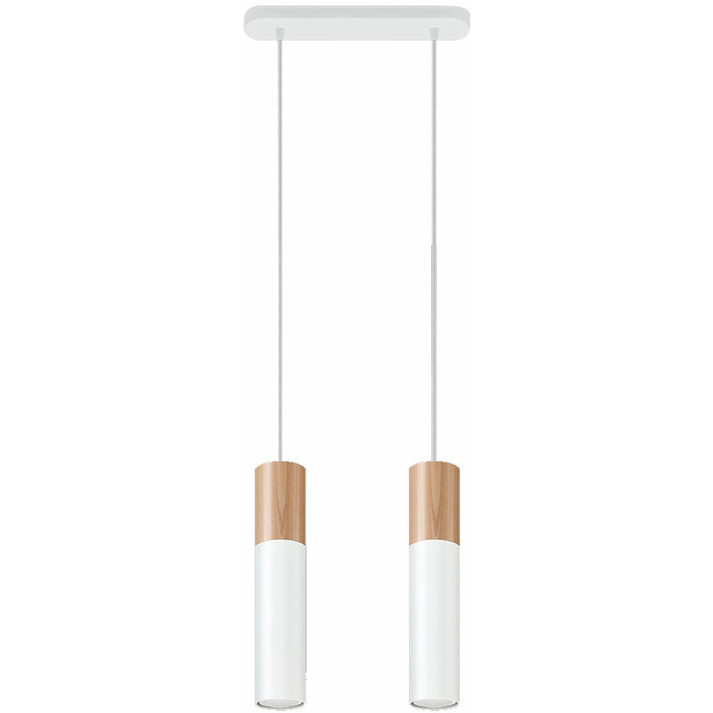 Image of Etc-shop - Lampada a sospensione in acciaio bianco lampada a sospensione cilindro in legno naturale lampada da sala da pranzo soggiorno lampada a