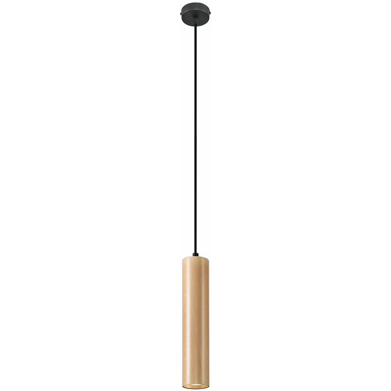 Image of Etc-shop - Lampada a sospensione in acciaio nero lampada a sospensione in legno naturale cilindro lampada sala da pranzo soggiorno lampada a