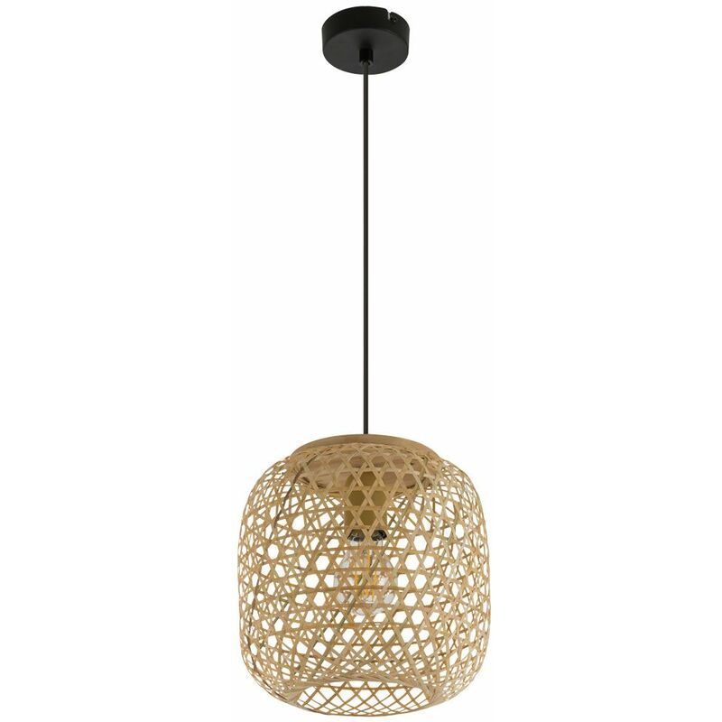Image of Lampada a sospensione a soffitto in bambù per soggiorno, lampada a pendolo a treccia a filamento in un set che include lampadine a led