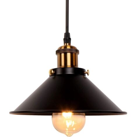 Lampada a sospensione in ferro nero industriale retrò americano - Lunghezza regolabile, con sorgente luminosa