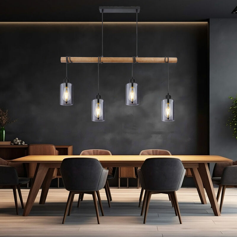 Image of Globo - Lampada a sospensione in legno chiaro per sala da pranzo lampada a sospensione in legno chiaro lampada a sospensione tavolo da pranzo, vetro