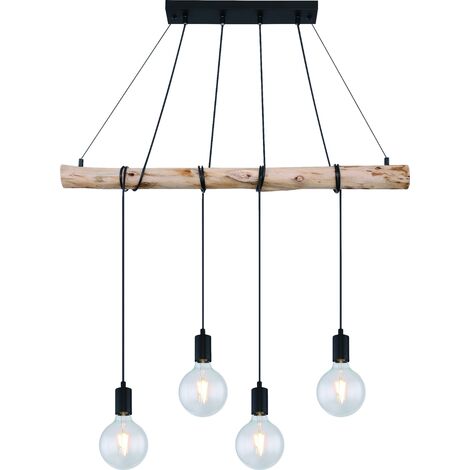 Lampada a sospensione in legno e metallo nero opaco auston 4 x e27 globo lighting 15439-4