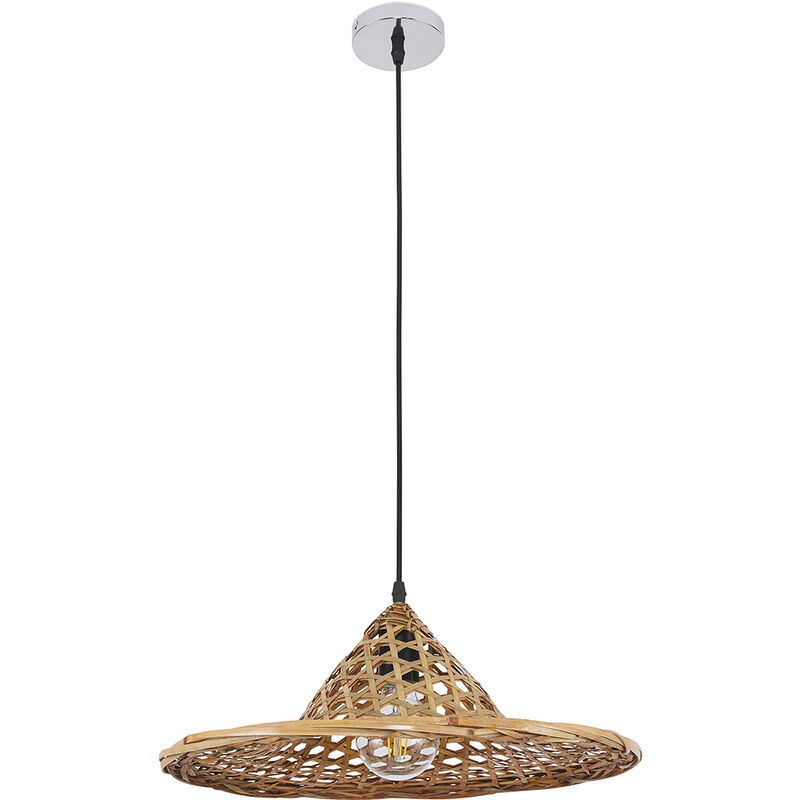 Image of Lampada a sospensione in legno Design Boho Bali fatta a mano - Flora Legno naturale - Metallo, Bambú - Legno naturale