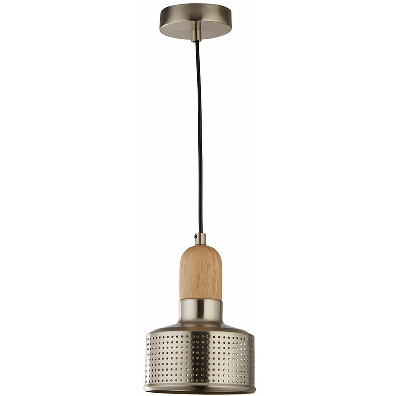 Image of Etc-shop - Lampada a sospensione in legno lampada a sospensione tavolo da pranzo lampada a sospensione retrò industriale, metallo argento, 1x E27,