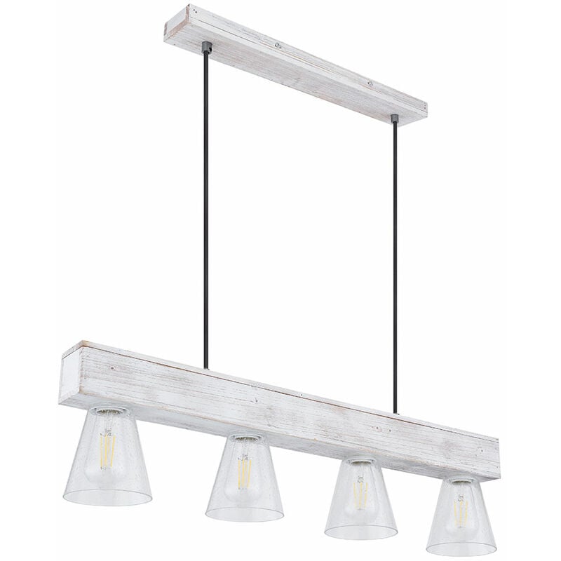 Image of Etc-shop - Lampada a sospensione in legno luce lampada da tavolo da pranzo lampada a sospensione soggiorno, vetro con bolle d'aria, altezza